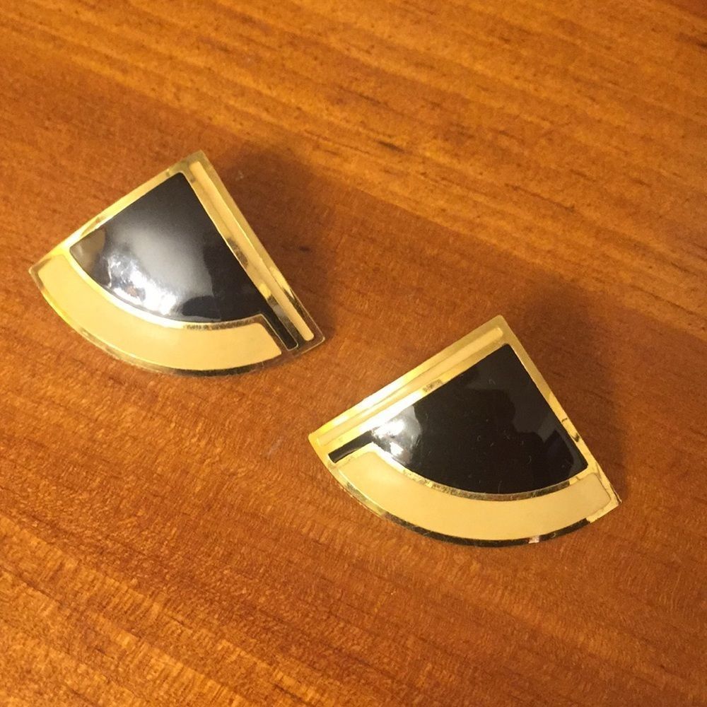 Earrings, vintage, Art Deco style black cream